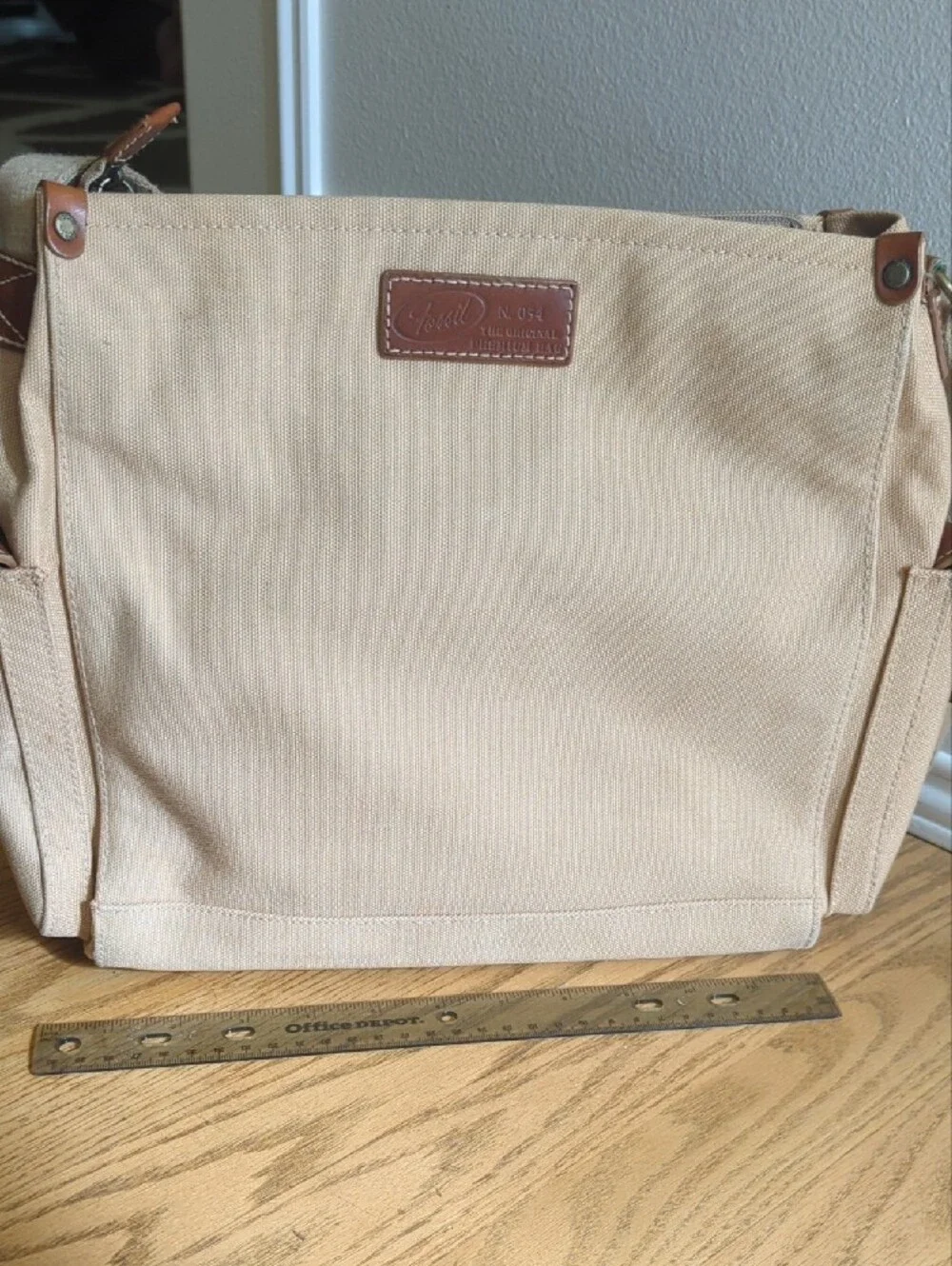 Fossil Canvas Messenger Bag in Beige